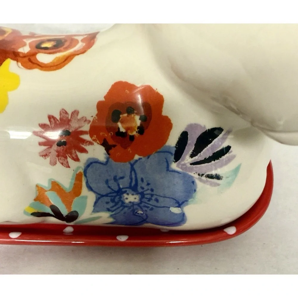 The Pioneer Woman Cow Butter Dish Floral Flea Market Pattern Mint